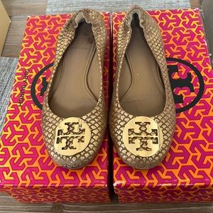 Tory Burch Reva Gold Lizard Flats